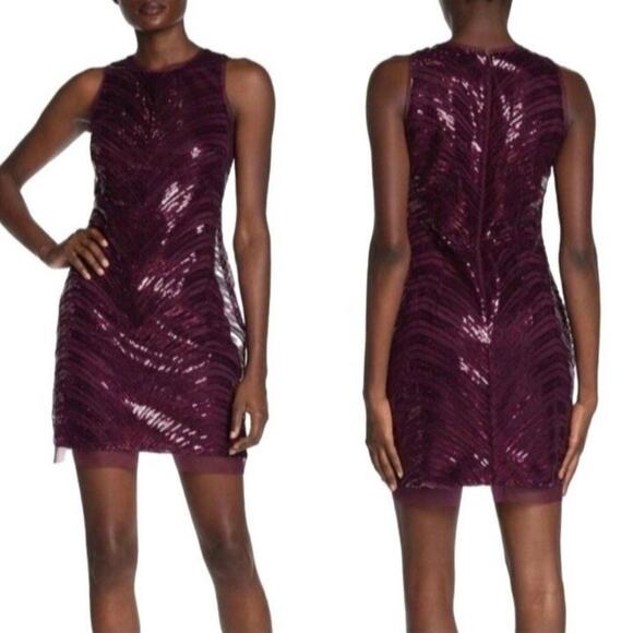 Vince Camuto Plum Purple Sequin Mini Swing Sheath Dress Sleeveless 14 NWT - Picture 1 of 9